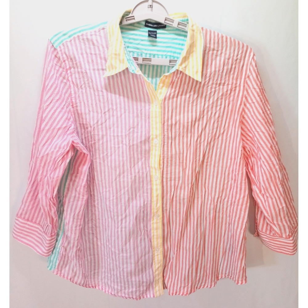 American Living Button Up Women's Multicolor Striped Shirt,‎ XXL